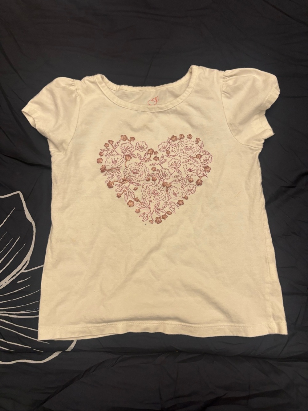 Girls Cream Floral Heart Graphic Tee